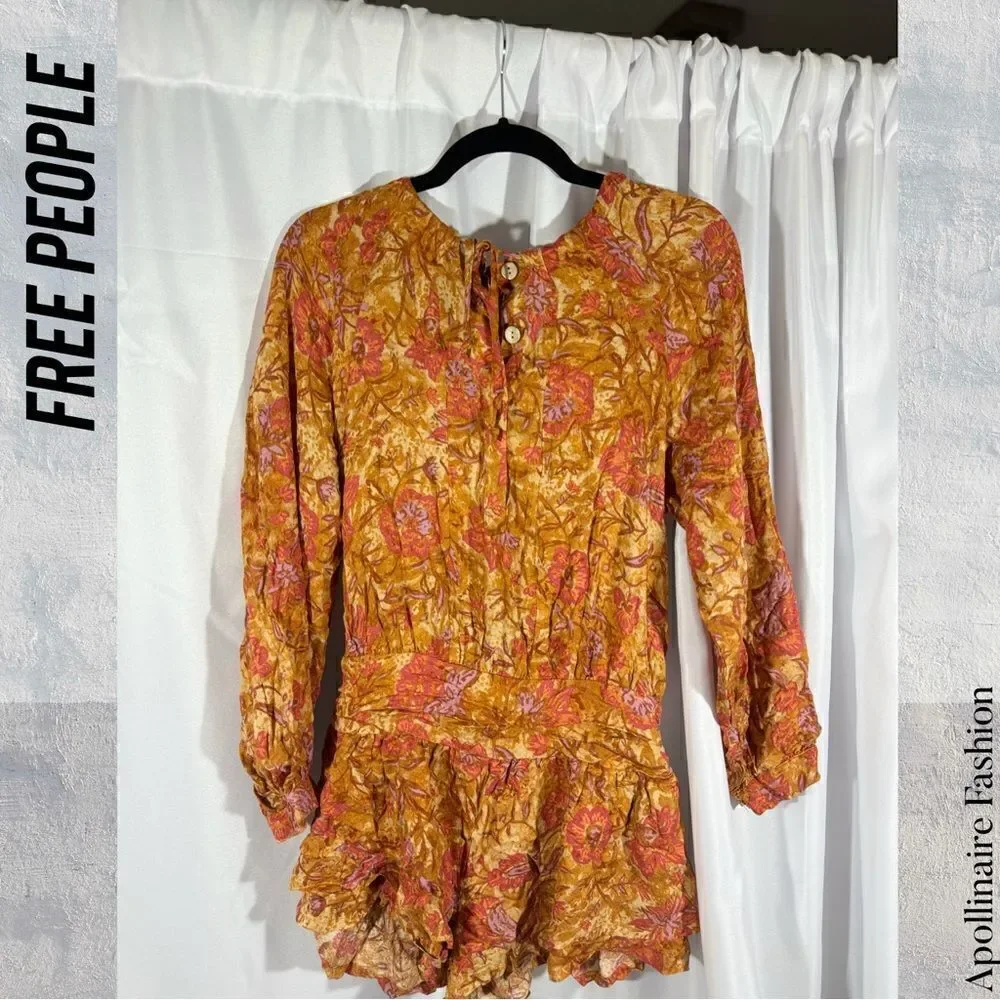 FREE PEOPLE DANCE TILL DAWN ROMPER IN ORANGE FLORAL PRINT XS TP NWOT